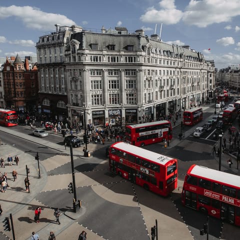 Indulge in some retail therapy on Oxford Street, just a ten-minute walk away