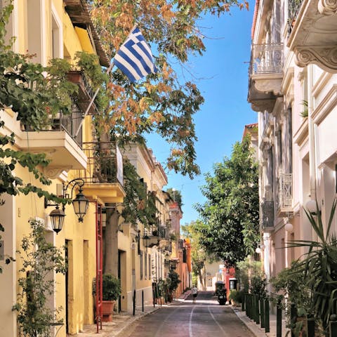 Explore Athens, including the old neighbourhood of Plaka below the Acropolis
