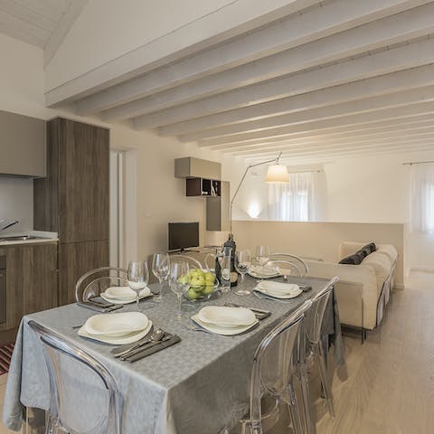 Enjoy a homecooked Italian meal in the elegant dining area