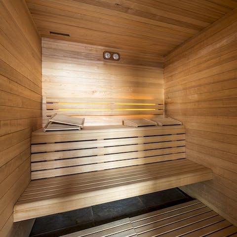 Take full advantage of the amenities and relax in the steaming sauna after a day on the slopes