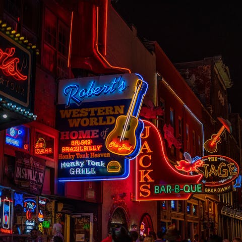Drive eleven minutes into Nashville and explore the bright lights of this city