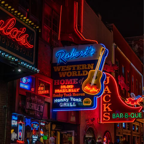 Embrace the honky-tonk charms of Nashville, downtown is just a fifteen-minute stroll away