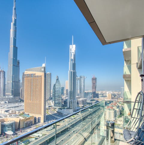 Marvel at the breathtaking views of the Burj Khalifa from the privacy of your own balcony