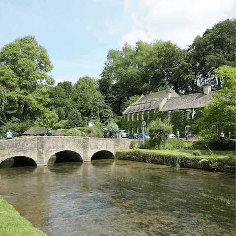 Relax by the water at Bibury, just a forty–six–minute drive away