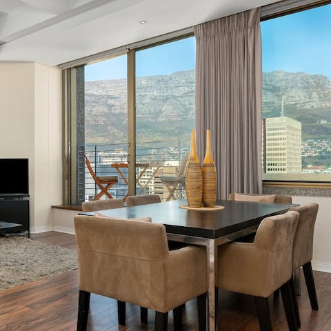 Take in the mountain views from the dining table