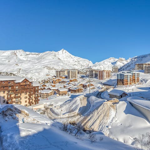 Walk ten-minutes to hit the slopes and explore the village