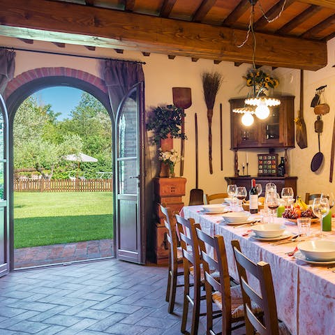 Enjoy a banquet in the rustic kitchen