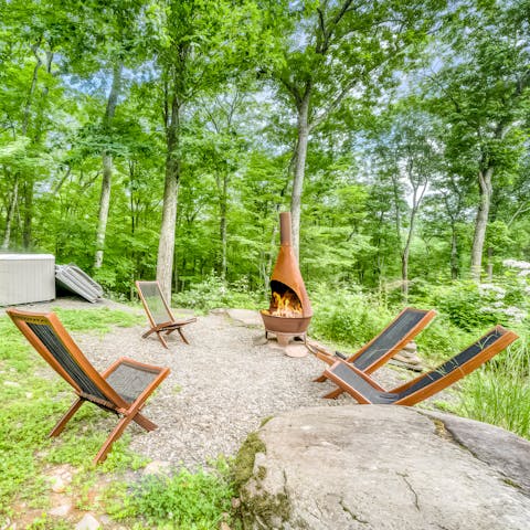 Gather around the chiminea and watch the stars appear in the night sky