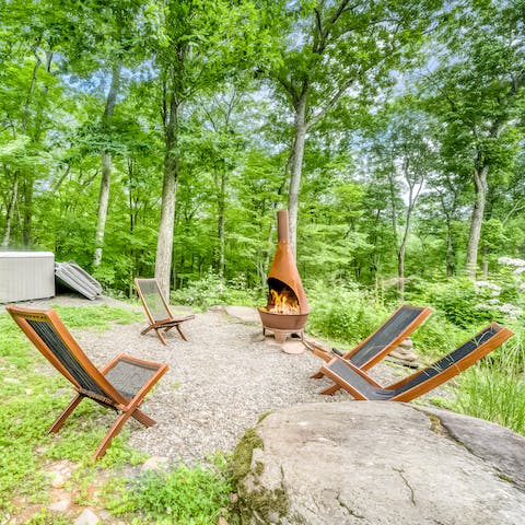 Gather around the chiminea and watch the stars appear in the night sky