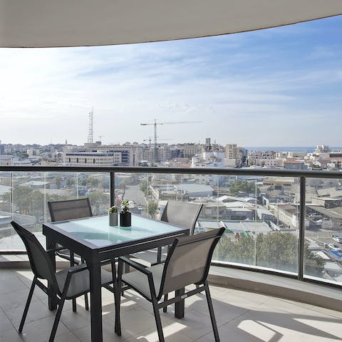 Enjoy your morning coffee overlooking the city vistas and out across the Mediterranean