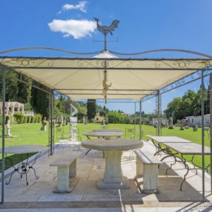 **Stunning grounds** Guests loved the beautiful grounds, which feature two swimming pools, a park with statues, and stunning stonework.