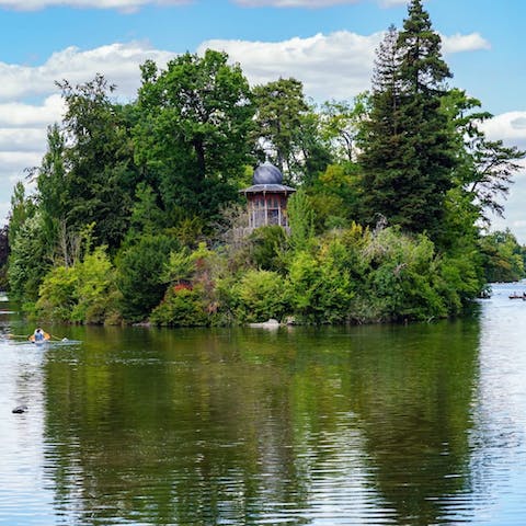 Take a stroll through the beautiful Bois de Boulogne and enjoy a boat ride on its lakes, a thirteen-minute walk away