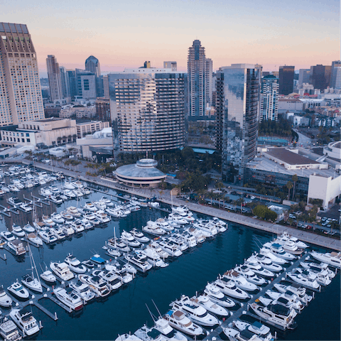 Walk fifteen minutes to reach the buzzing heart of downtown San Diego