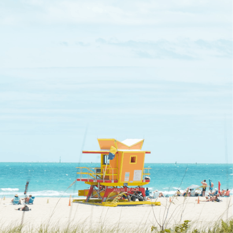 Grab your swimsuit and take a twelve-minute stroll to Miami Beach