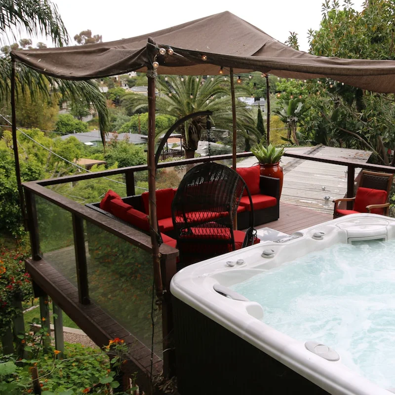 Enjoy tropical views from the hot tub