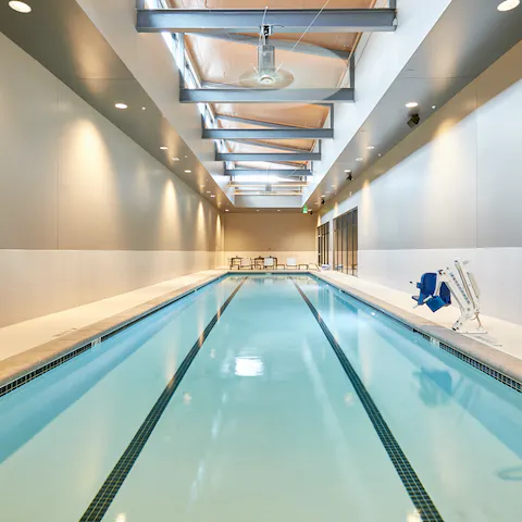 Head off for a swim in one of two shared in-building pools