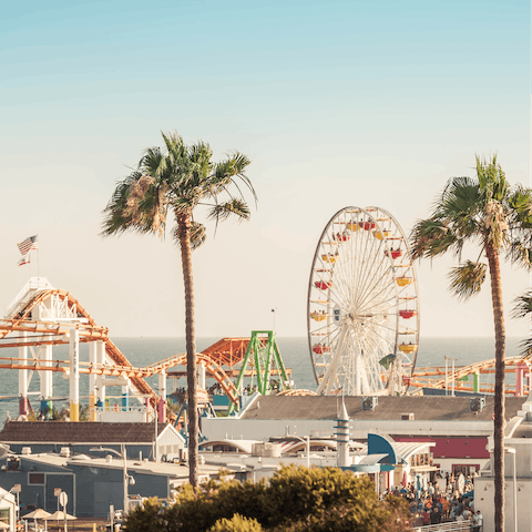 Visit Santa Monica's pier and beach, just a ten-minute drive away