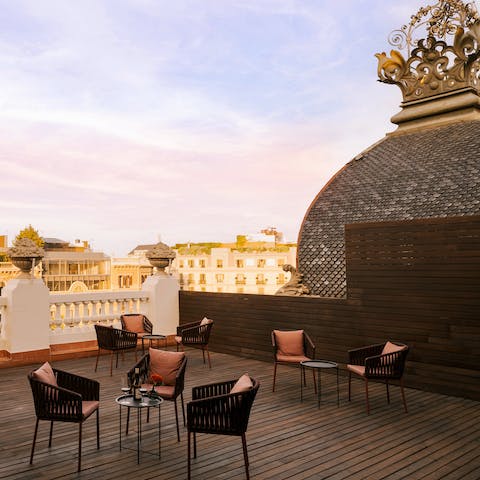 Catch the sunsets from the impressive rooftop shared terrace