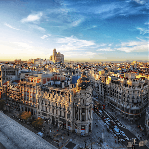 Stay in the heart of the action, just four minutes' walk away from Gran Vía