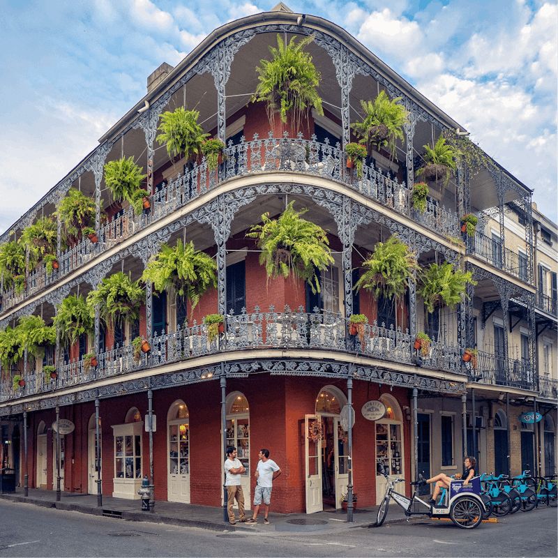 Head to the jazz clubs on Bourbon Street, twenty-five minutes on foot