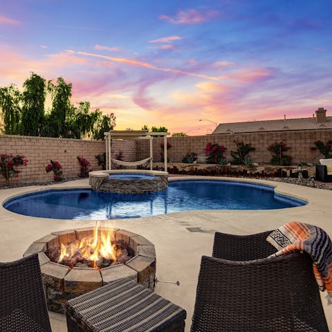 Gather round the fire pit by dusk with a few margaritas