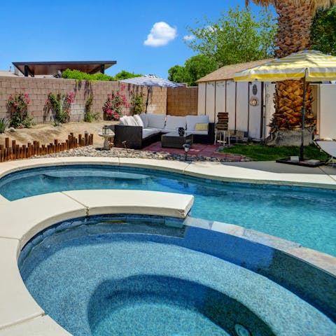 Swim a few laps of the pool before relaxing in the hot tub