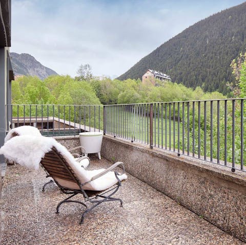 Sit outside and admire the stunning views over the mountains and valley