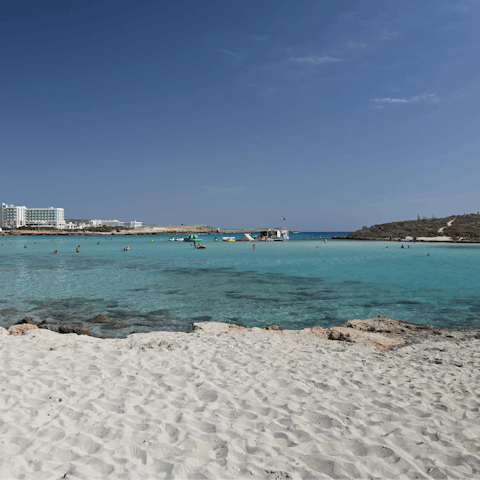 Drive down to the gorgeous white sand coastline of Nissi Beach