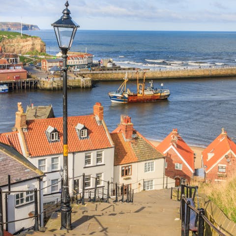Climb Whitby's famous 199 Steps, a fifteen-minute walk away