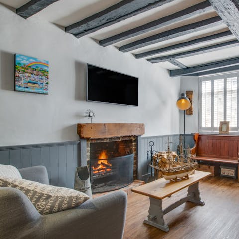 Light up the fire for a cosy night in with a cup of hot cocoa under the beams