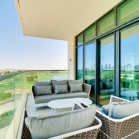 Sit out on the balcony with views of the green