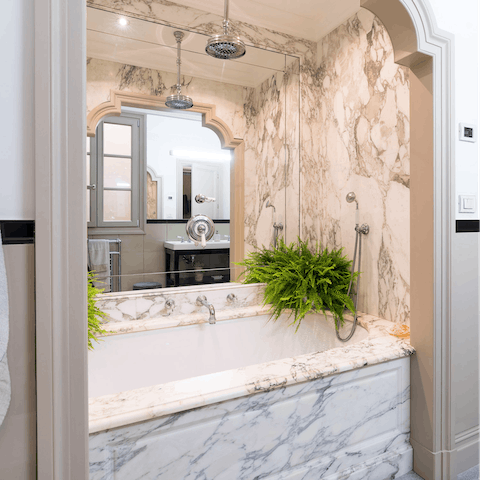 Enjoy a soak in the home's charming bathtub