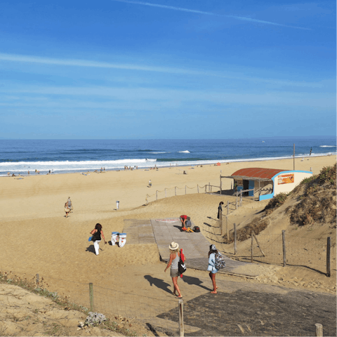 Walk down to the golden sands of Plage des Bourdaines, ten minutes away on foot