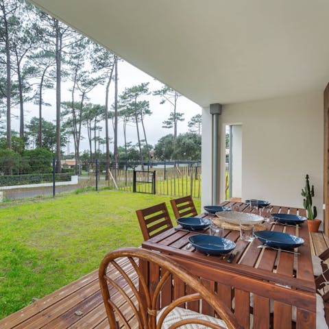 Look forward to alfresco dining on the covered deck