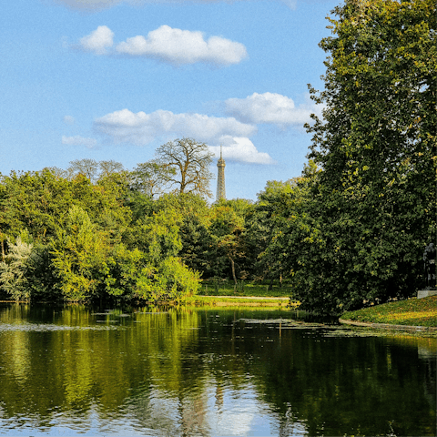 Enjoy a quiet moment in Bois de Boulogne, twenty minutes away