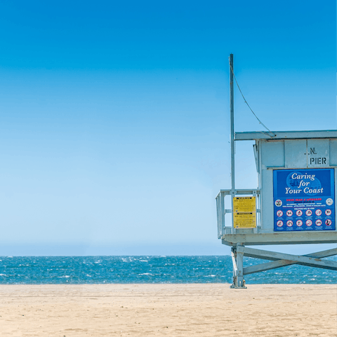Head down to Santa Monica Beach, just a five-minute drive away