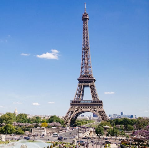 Start your adventure here at the Eiffel Tower –⁠ just a three-minute walk away
