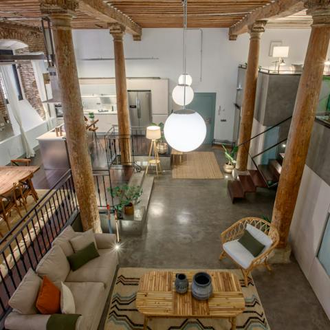 Admire the entire open loft space from different view points in the home