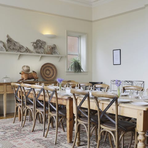 Host a memorable dinner party in the beautiful high-ceilinged dining room