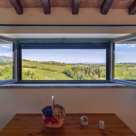 Admire the perfect views of Tuscany from the first floor of the villa