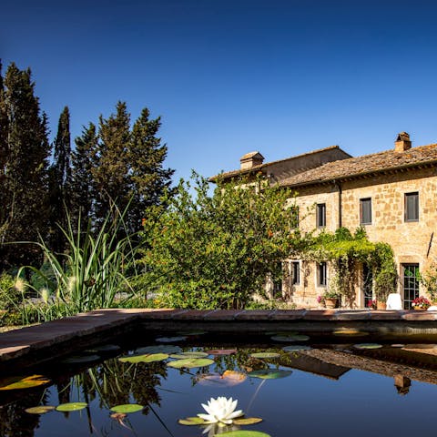 Explore the vast, beautiful, and lush gardens surrounding the impressive villa 