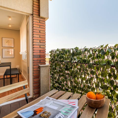 Enjoy a contemplative cup of coffee on the balcony