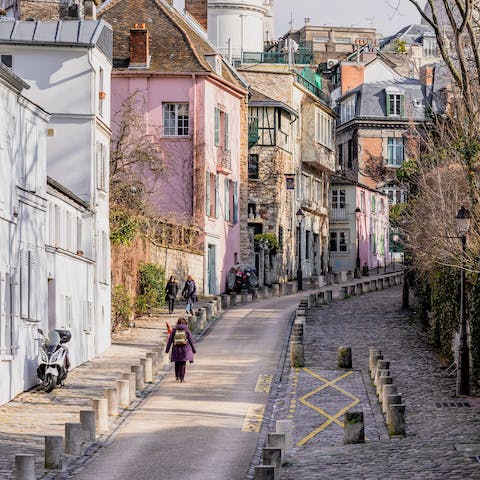 Wander Montmartre's scenic streets, just a ten-minute walk away