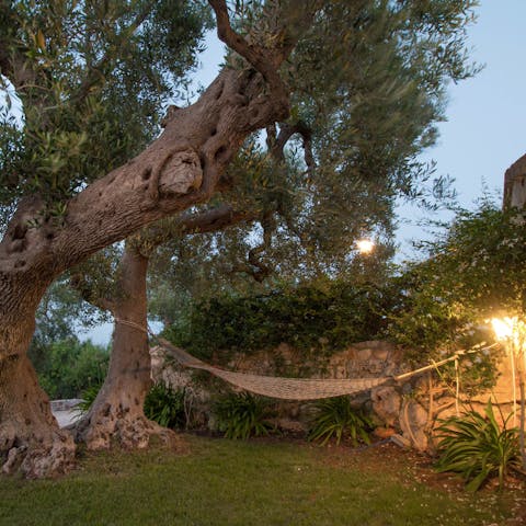Lounge on the hammock with a book under the stars
