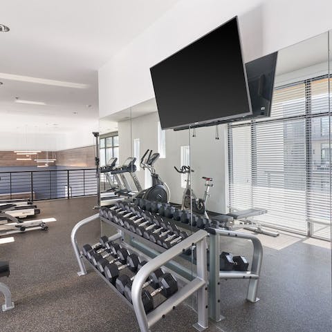 Work up a sweat in the communal fitness centre 