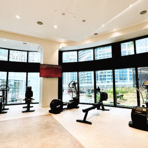 Keep up your fitness regime in the shared, fully equipped gym