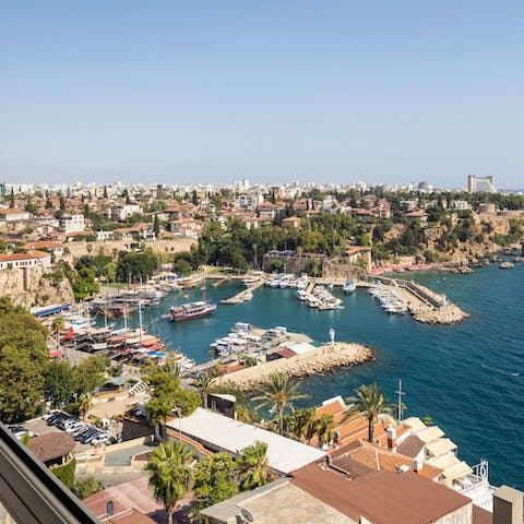 Enjoy stunning views of the sea and Antalya from the balcony