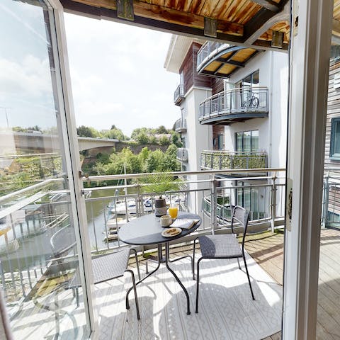 Enjoy bursts of sunshine out on the balcony and look out over the RIver Ely
