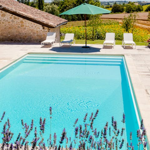 Swim some lengths of your gorgeous outdoor pool, or sunbathe on one of the loungers