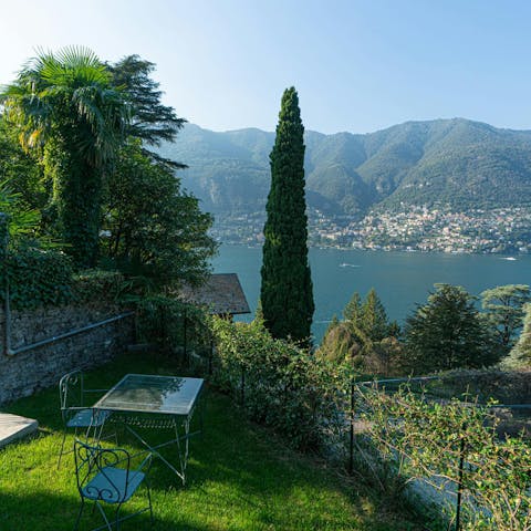 Admire the stunning vistas over Lake Como from the garden